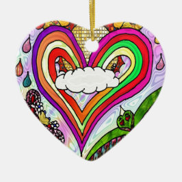 Psykedelisk utskrift av Rainbow Heart Art Julgransprydnad Keramik