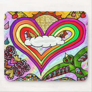 Psykedelisk utskrift av Rainbow Heart Art Musmatta