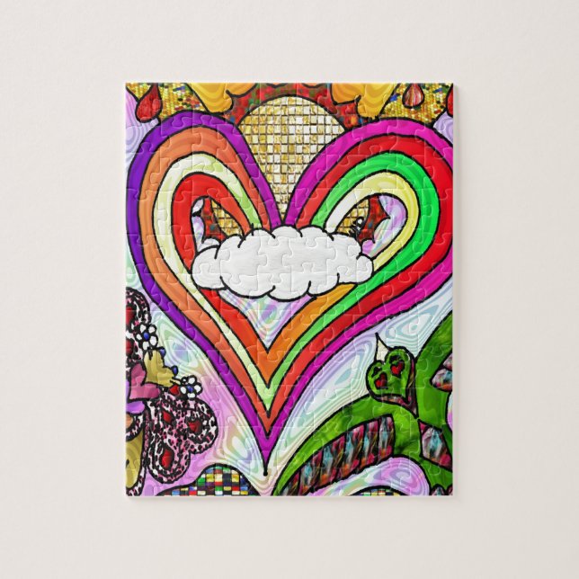 Psykedelisk utskrift av Rainbow Heart Art Pussel (Vertikal)