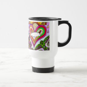 Psykedelisk utskrift av Rainbow Heart Art Resemugg