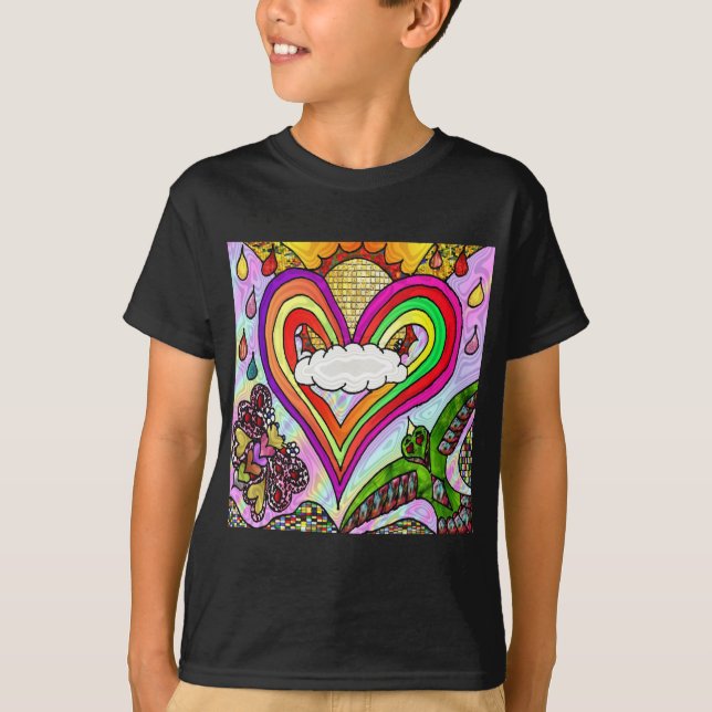 Psykedelisk utskrift av Rainbow Heart Art T Shirt (Framsida)