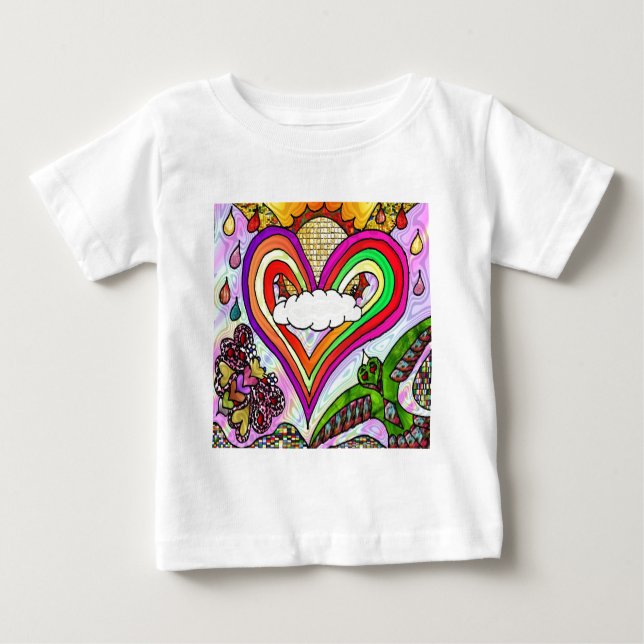 Psykedelisk utskrift av Rainbow Heart Art Tee (Framsida)