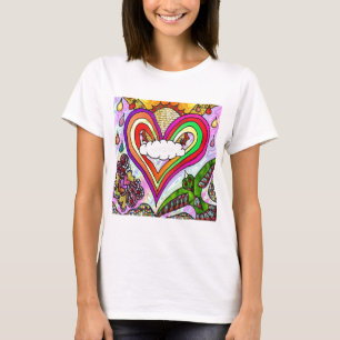 Psykedelisk utskrift av Rainbow Heart Art Tee Shirt