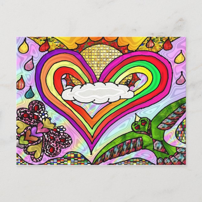 Psykedelisk utskrift av Rainbow Heart Art Vykort (Framsida)