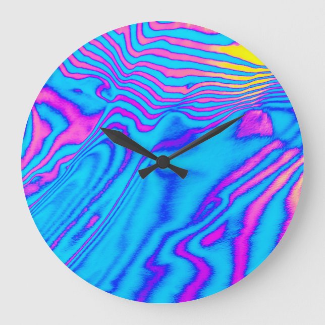 Psykedelisk zebra: Neon Fluorescent Backgr Stor Klocka (Framsida)