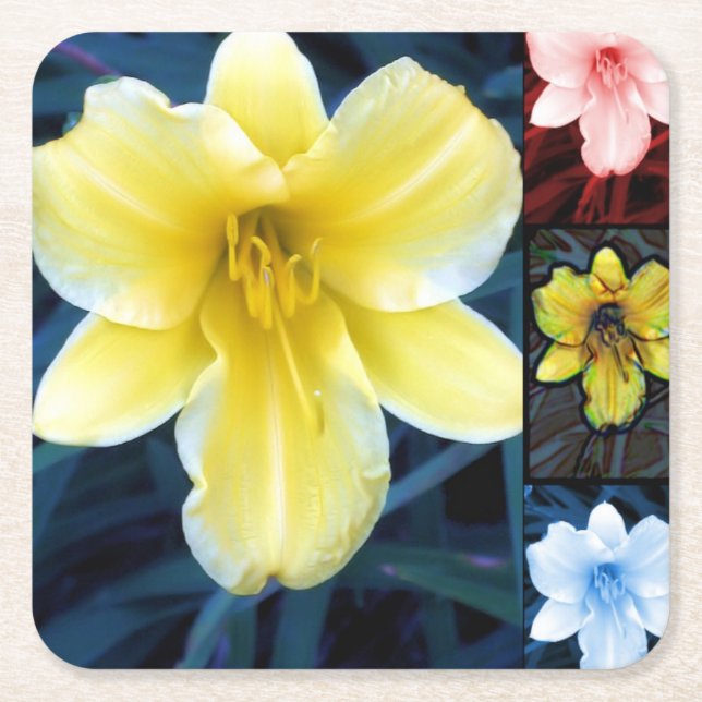 Psykedeliska blommor - Färgfull Underlägg Papper Kvadrat (Framsidan)