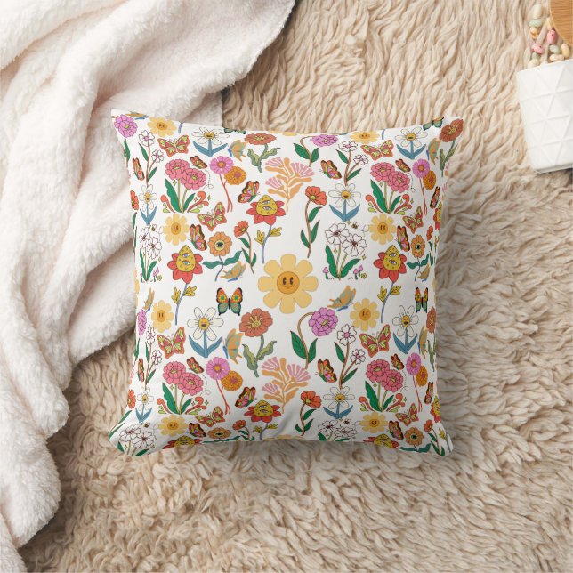 Psykedeliska blommor Mönster x4 Lumbarkudde (Filt)