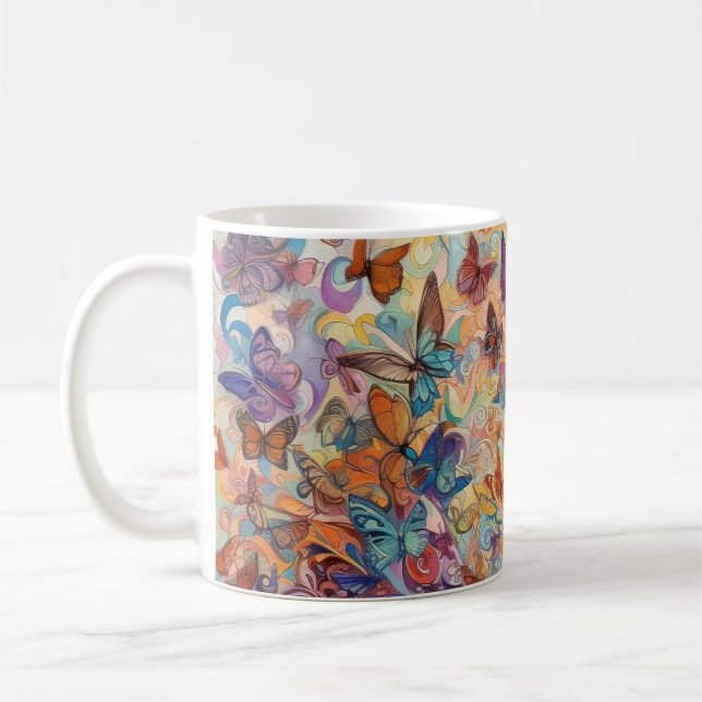 Psykedeliska butterflies blommor färgstarka energi kaffemugg (Vänster)