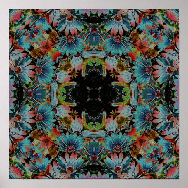 Psykedeliska Daisy för Abstrakt Flower Kaleidoscop Poster (Framsidan)