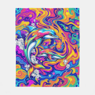 Psykedeliska delfiner i vivid Ocean Swirls Fleecefilt