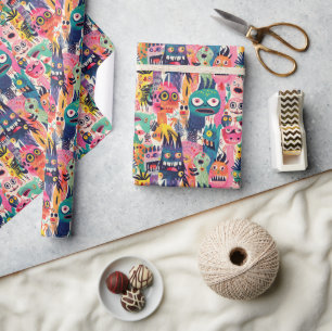 Psykedeliska färgstarka monster presentpapper