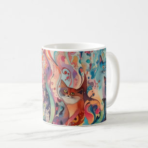 Psykedeliska katter abstrakt blommor. Lustigt graf Kaffemugg