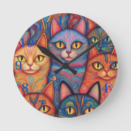 Psykedeliska katter. Hippy, Bohemian, BoHo Rund Klocka
