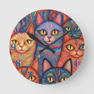 Psykedeliska katter. Hippy, Bohemian, BoHo Rund Klocka
