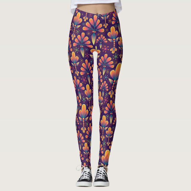 Psykedeliska och färgstarka blommor leggings (Framsida)
