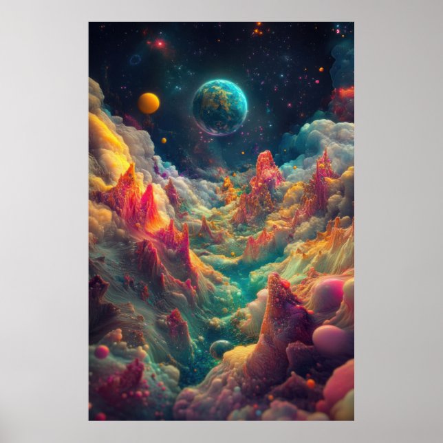 Psykedeliska planeter från ett främmande landskap poster (Framsidan)