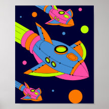 Psykedeliska Retro Rockets i rymden