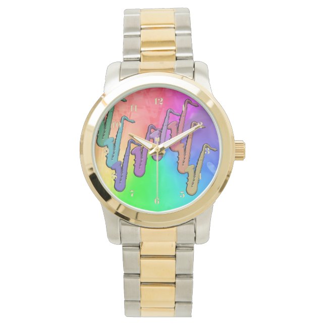 Psykedeliska saxophones Colorful Music Watch Armbandsur (Framsida)