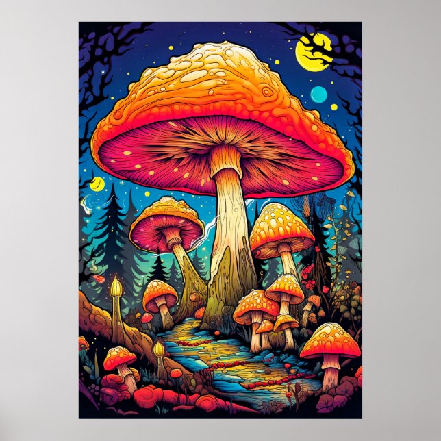 Psykedeliska svampar efter midnatt poster (Framsidan)