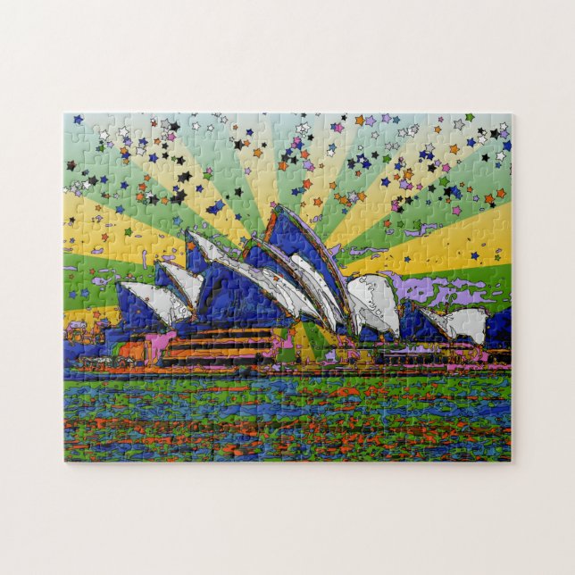 Psykedeliska världen: Sydney Australien Skyline A2 Pussel (Horisontell)
