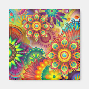 Psykedeliskt Blommönster Magnet