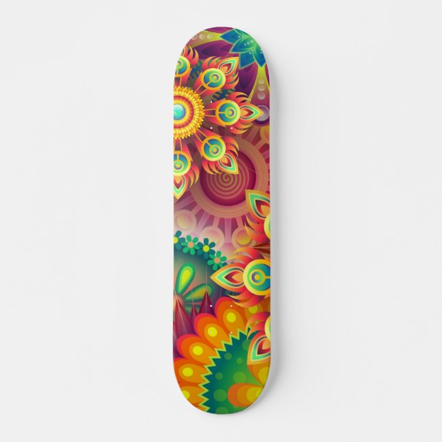 Psykedeliskt Blommönster Mini Skateboard Bräda 18,5 Cm (Framsida)