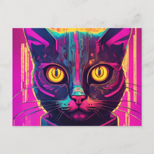 Psykedeliskt cyberkatt vykort