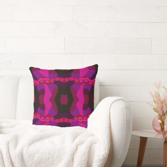 Psykedeliskt Daisy Chain Patchwork - Magenta Kudde (Soffa)