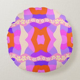 Psykedeliskt Daisy Chain Patchwork - Rosa Lila 2 Rund Kudde