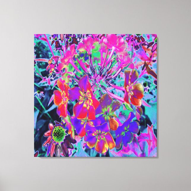 Psykedeliskt färgämne Röd och Lila blommor Canvastryck (Framsida)