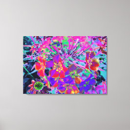 Psykedeliskt färgämne Röd och Lila blommor Canvastryck