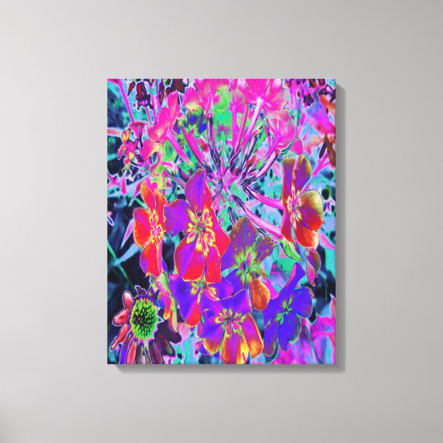 Psykedeliskt färgämne Röd och Lila blommor Canvastryck (Framsida)