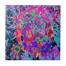 Psykedeliskt färgämne Röd och Lila blommor Kakelplatta