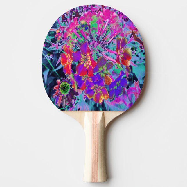 Psykedeliskt färgämne Röd och Lila blommor Pingisracket (Framsidan)