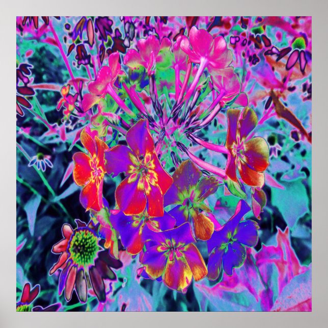 Psykedeliskt färgämne Röd och Lila blommor Poster (Framsidan)