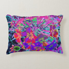 Psykedeliskt färgämne Röd och Lila blommor Prydnadskudde
