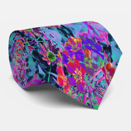 Psykedeliskt färgämne Röd och Lila blommor Slips