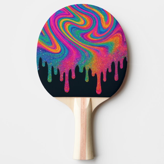 Psykedeliskt glittery Neon Drip Ping Pong Paddle Pingisracket (Framsidan)