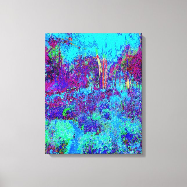 Psykedeliskt, intsionistiskt, blått trädgårdslands canvastryck (Framsida)