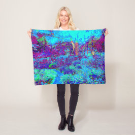 Psykedeliskt, intsionistiskt, blått trädgårdslands fleecefilt