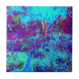 Psykedeliskt, intsionistiskt, blått trädgårdslands kakelplatta