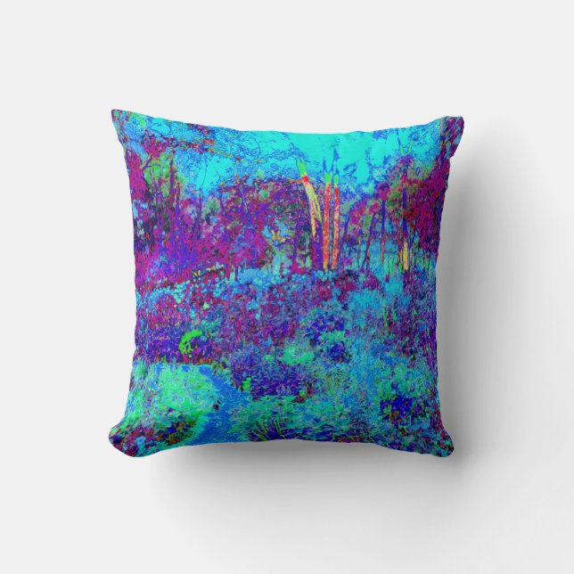 Psykedeliskt, intsionistiskt, blått trädgårdslands kudde (Framsida)