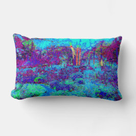 Psykedeliskt, intsionistiskt, blått trädgårdslands lumbarkudde