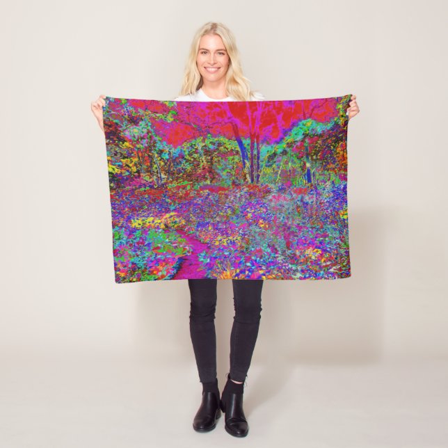 Psykedeliskt krementellt trädgårdslandskap fleecefilt (På plats)