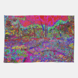 Psykedeliskt krementellt trädgårdslandskap kökshandduk