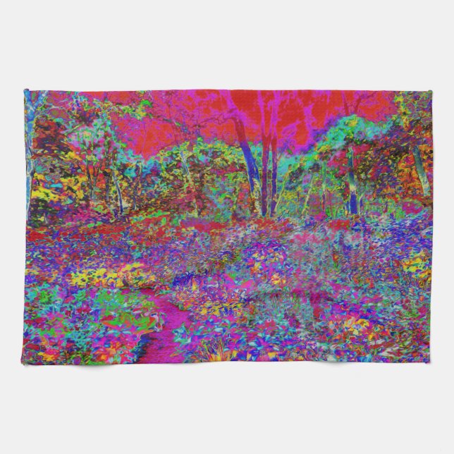 Psykedeliskt krementellt trädgårdslandskap kökshandduk (Horisontell)