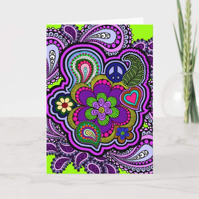 Psykedeliskt Lila Paisley Greeting Card Kort (Framsida)