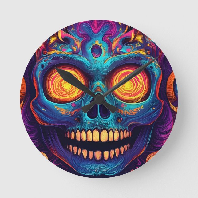 Psykedeliskt socker Skull Art - Day of the dead Rund Klocka (Framsida)