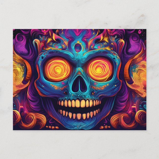 Psykedeliskt socker Skull Art - Day of the dead Vykort (Framsida)