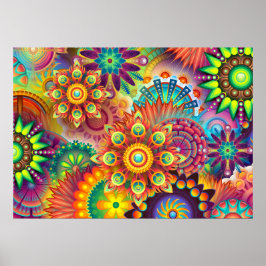 PSYKEDLISK MANDALA BLOMMÄSTER ABSTRAKT | BOHO KONS POSTER